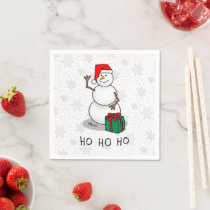 Ho Ho Ho Merry Christmas Santa Cute Snowman Napkin