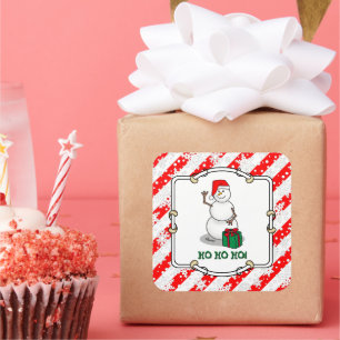 Ho Ho Ho Merry Christmas Santa Cute Snowman Square Sticker