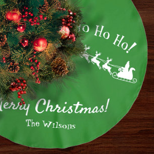 Ho Ho Ho Merry Christmas with Santa, Green Brushed Polyester Tree Skirt