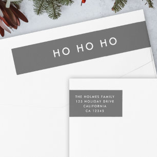 Ho Ho Ho Minimalist Christmas Grey Return Address Wrap Around Label