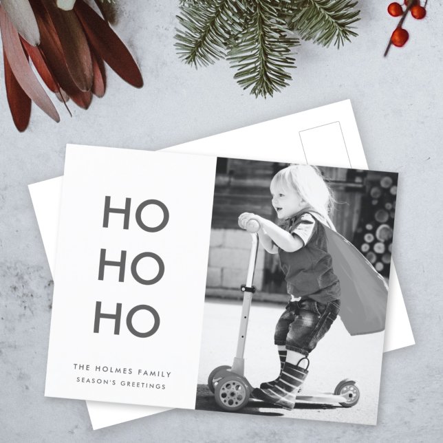 Ho Ho Ho | Minimalist Clean Simple Christmas Photo Holiday Postcard (Creator Uploaded)