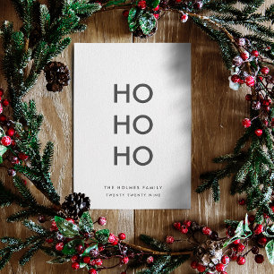 Ho Ho Ho   Minimalist Clean Simple White Christmas Holiday Card