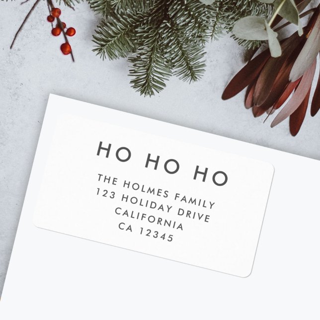 Ho Ho Ho | Minimalist Clean Simple White Christmas Label (Modern white “Ho Ho Ho” return address label by Guava for your festive mail)