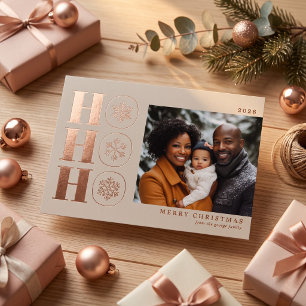 Ho Ho Ho Modern Christmas Photo Card - Cream