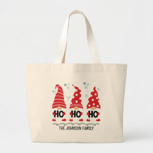 HO HO HO Modern Cute Gnome Design Personalised Large Tote Bag