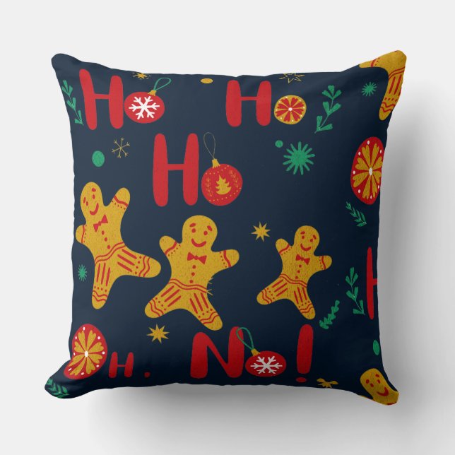 Ho Ho Ho Oh No! Cute Gingerbread Man Cushion (Front)