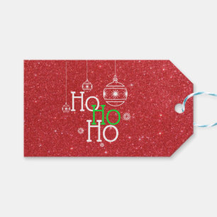 Ho Ho Ho On Red Glitter Effect Gift Tags