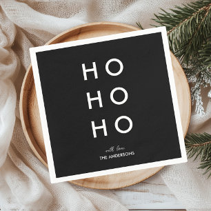 HO HO HO Personalised Family Name Black Christmas Napkin