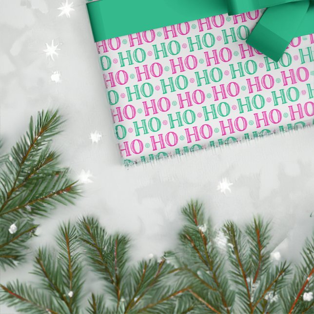Ho Ho Ho Pink and Green Christmas Wrapping Paper (Creator Uploaded)