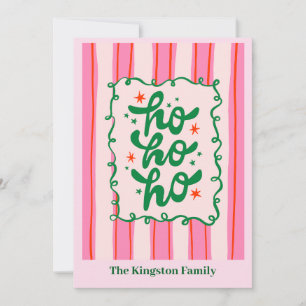 Ho Ho Ho Pink Striped Holiday Card