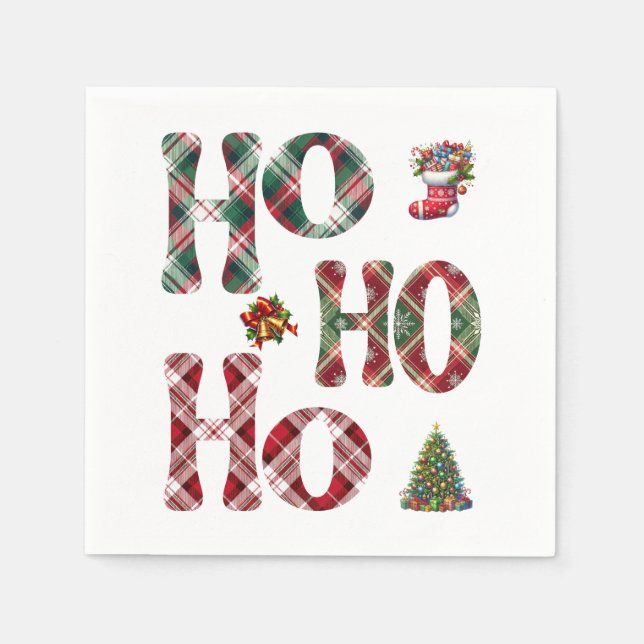 Ho Ho Ho Plaid Christmas  Napkin (Front)