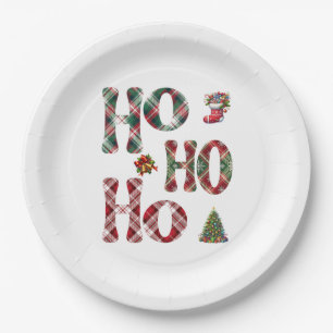 Ho Ho Ho Plaid Christmas Paper Plate