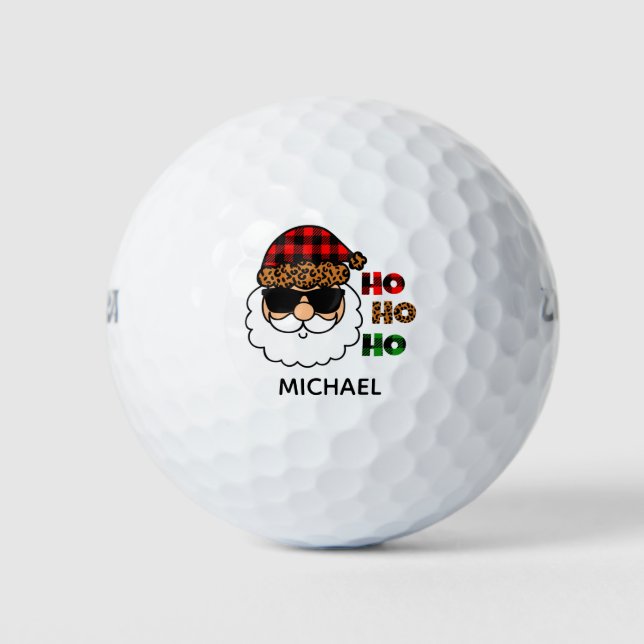 Ho Ho Ho Plaid Cool Santa Christmas Personalised Golf Balls (Front)