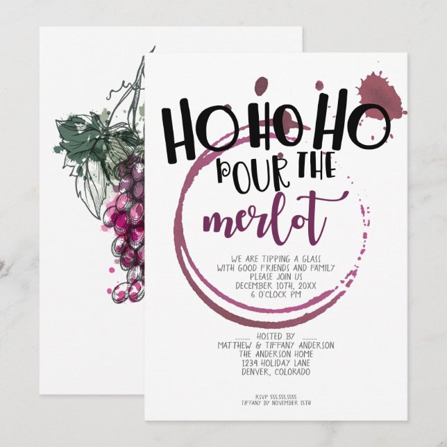 Ho Ho Ho Pour the Merlot Christmas Party Invitation (Front/Back)