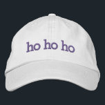ho ho ho purple Christmas Typography Embroidered Hat<br><div class="desc">This fun embroidered  holiday hat features the words ' ho ho ho' in purple text.</div>