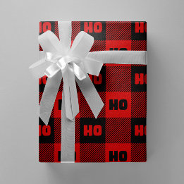 Ho Ho Ho Red & Black Chic Christmas Buffalo Plaid Wrapping Paper