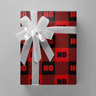 Ho Ho Ho Red & Black Chic Christmas Buffalo Plaid Wrapping Paper