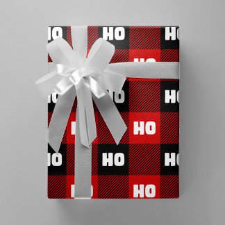 Ho Ho Ho Red Black White Christmas Buffalo Plaid Wrapping Paper
