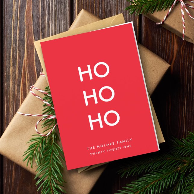 Ho Ho Ho | Red Christmas Modern Minimalist Simple Holiday Card (Creator Uploaded)
