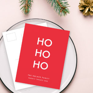 Ho Ho Ho   Red Christmas Modern Minimalist Simple Holiday Postcard