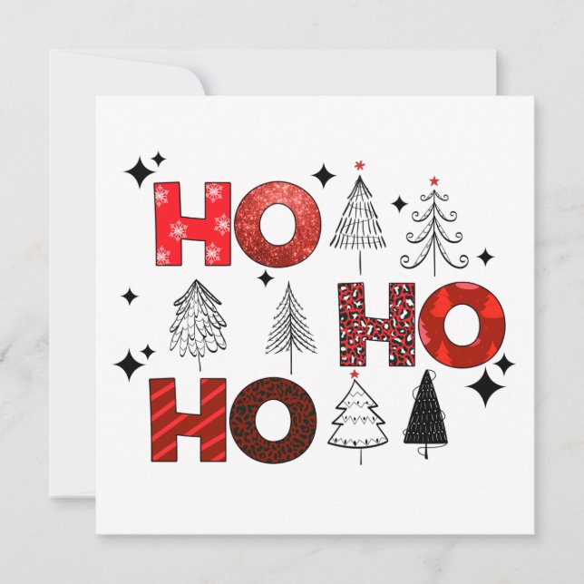 Ho Ho Ho Red Christmas Trees Winter holiday card (Front)