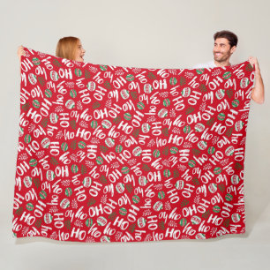 Ho Ho Ho Red & Green Christmas Balls  Fleece Blanket