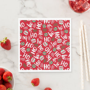 Ho Ho Ho Red & Green Christmas Balls Red  Napkin