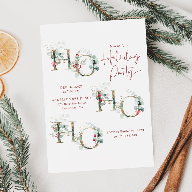 Ho Ho Ho Red Green Modern Holiday Party Invitation (Creator Uploaded)