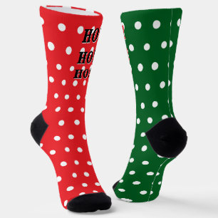 HO HO HO Red Green White Polka Dots Socks