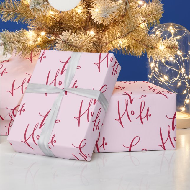 Ho Ho Ho Red Script Holiday Gift Wrapping Paper (Holidays)