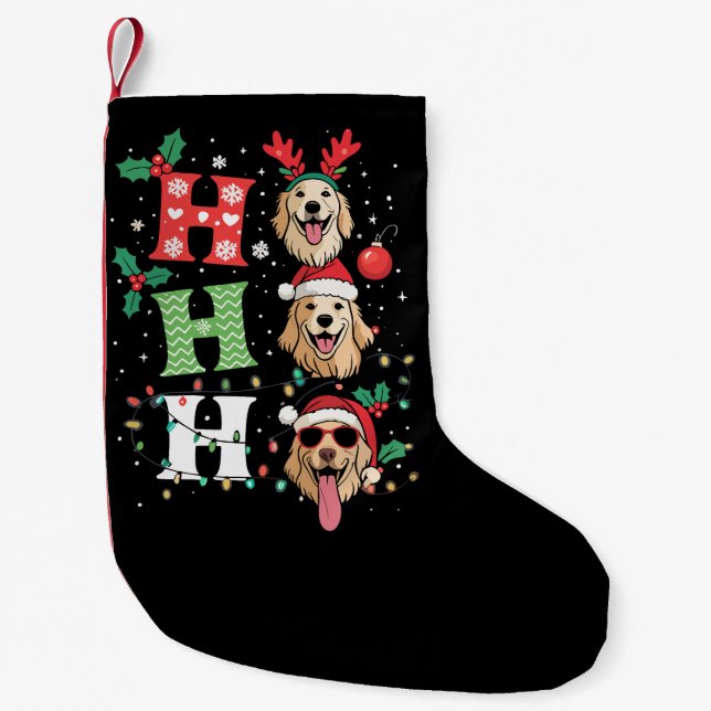 Ho Ho Ho Retrievers Golden Xmas Small Christmas Stocking (Front)
