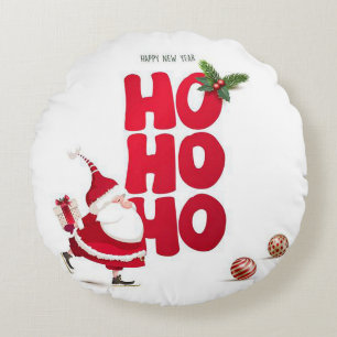 Ho Ho Ho Round Christmas Throw Pillow
