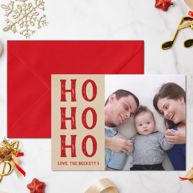 HO HO HO | Rustic Kraft Christmas Holiday Photo (Creator Uploaded)