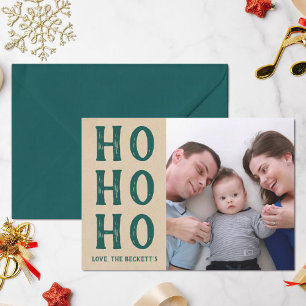 HO HO HO   Rustic Kraft Christmas Holiday Photo Card