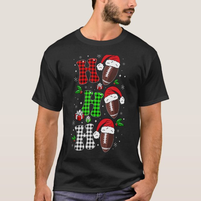 Ho Ho Ho  Santa American Football  Christmas T-Shirt (Front)