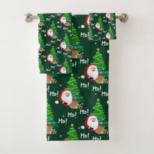 Ho Ho Ho, Santa and Christmas Trees Bath Towel Set
