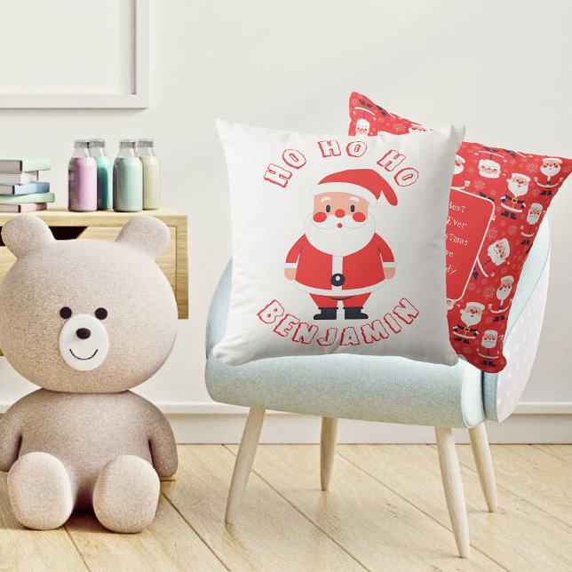 Ho Ho Ho Santa Boys Name Red Cushion (Front And Back - Kids Playroom)