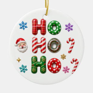 Ho Ho Ho Santa Candy Cane Polka Dot Christmas Ceramic Tree Decoration