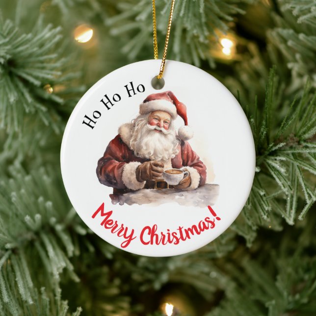 Ho Ho Ho! Santa Christmas Custom Ceramic Ornament (Tree)