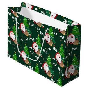 Ho Ho Ho Santa Claus and Christmas Trees  Large Gift Bag
