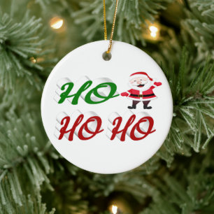 Ho Ho Ho Santa Claus Christmas red green script Ceramic Tree Decoration