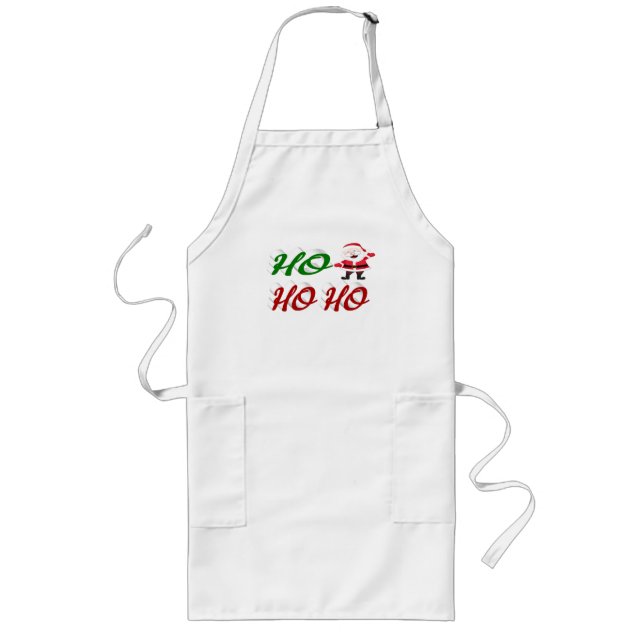 Ho Ho Ho Santa Claus Christmas red green script Long Apron (Front)