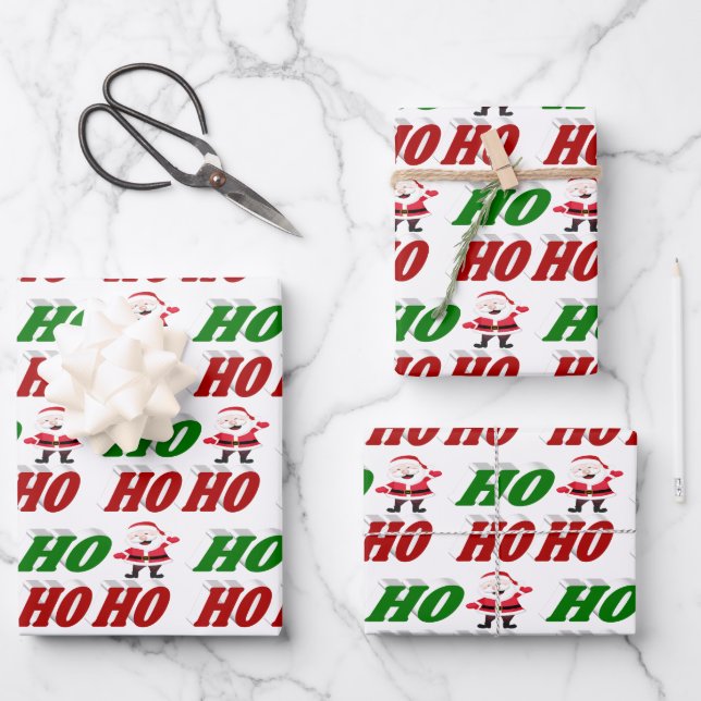 Ho Ho Ho Santa Claus Christmas typography Wrapping Paper Sheet (Front)