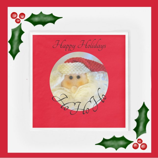 Ho Ho Ho Santa Claus Face Cute Red Christmas Napkin (Creator Uploaded)