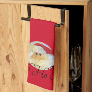 Ho Ho Ho Santa Claus Face Red Christmas Tea Towel