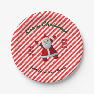 HO! HO! HO! Santa Claus Merry Christmas Candy Cane Paper Plate