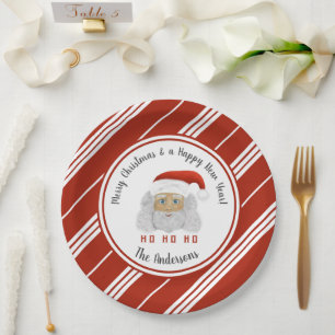 HO HO HO Santa Claus Red Lines Merry Christmas  Paper Plate