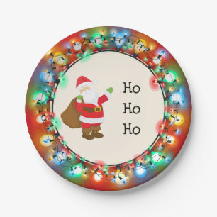 Ho Ho  Ho Santa Claus with Christmas Lights Paper Plate