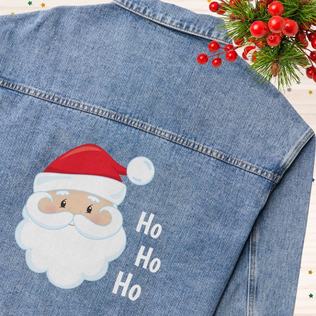 Ho Ho Ho Santa Face Christmas Holidays Red White Denim Jacket (Creator Uploaded)