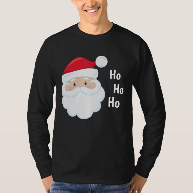 Ho Ho Ho Santa Face Christmas Holidays Red White T-Shirt (Front)